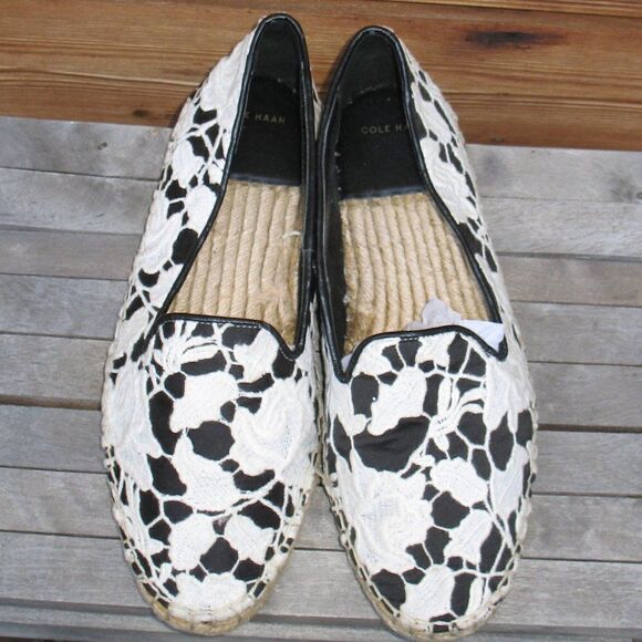 Cole Haan Womens 8 Palermo Lace Espadrille Shoes Black White - Picture 4 of 9